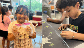 Two photos of students