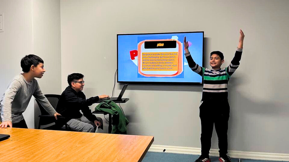 Photo of a student presenting