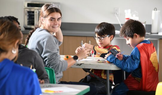 Students and a volunteer