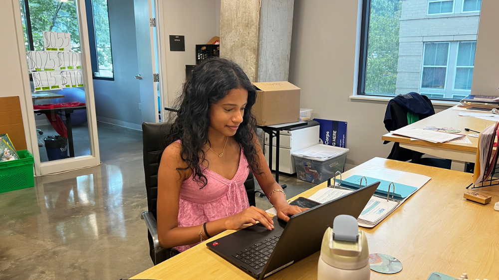 A photo of Chethu working at a desk