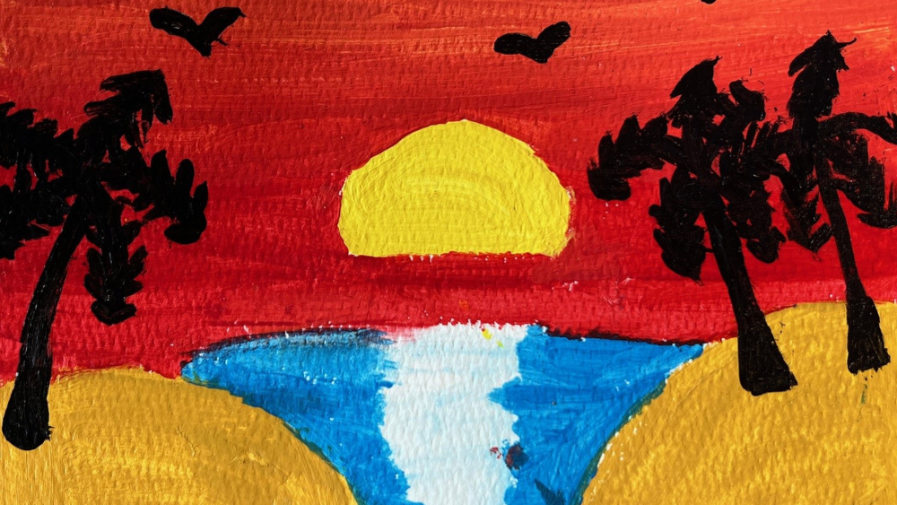 Artwork of a sunset seen from a beach